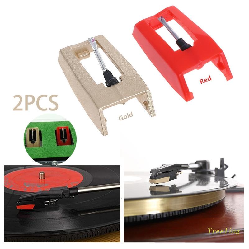 Set 2 Bút Cảm Ứng Xoay Tròn Đính Kim Cương Giả Màu Đỏ + Vàng Cho Máy Hát Đĩa Than Lp Gramophone