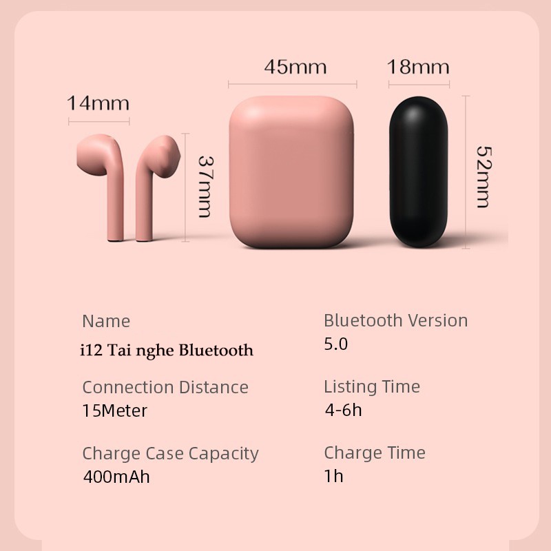 Tai nghe bluetooth không dây tai nghe i12 chính hãng dùng được cho ios và tai nghe bluetooth android i12 tai nghe
