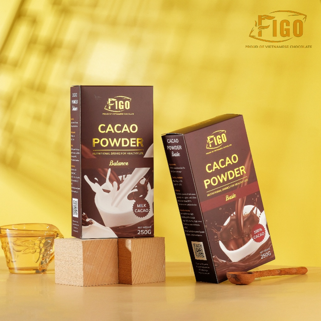 Combo 2 Hộp Bột cacao nguyên chất và Bột socola 80% cacao FIGO HỘP 250G, giảm cân, keto, eat clean