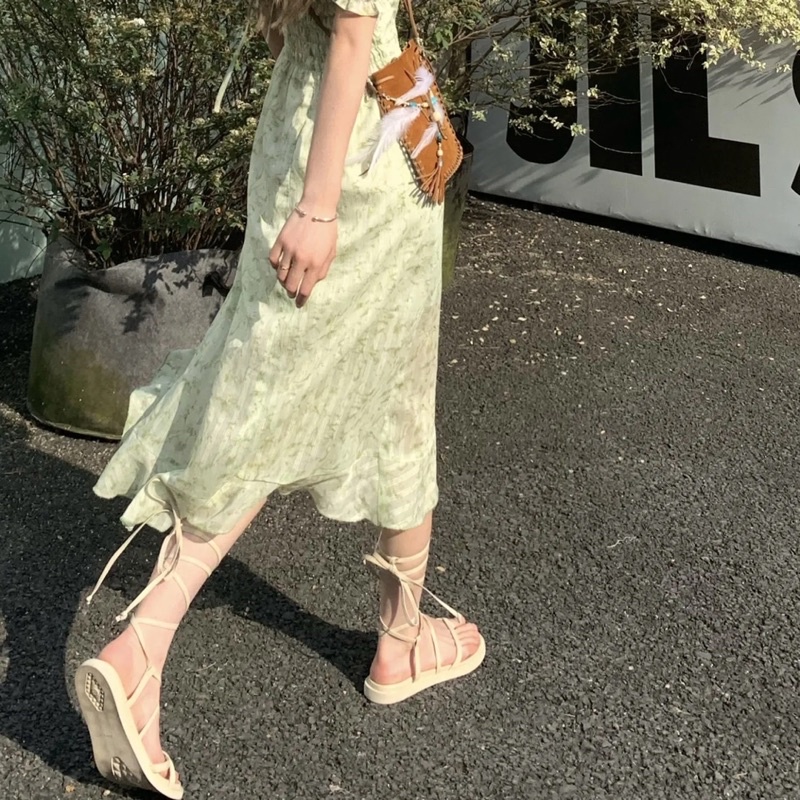 FREESHIP- VÁY HOA NHÍ XANH PASTEL XẺ TÀ TRỄ VAI