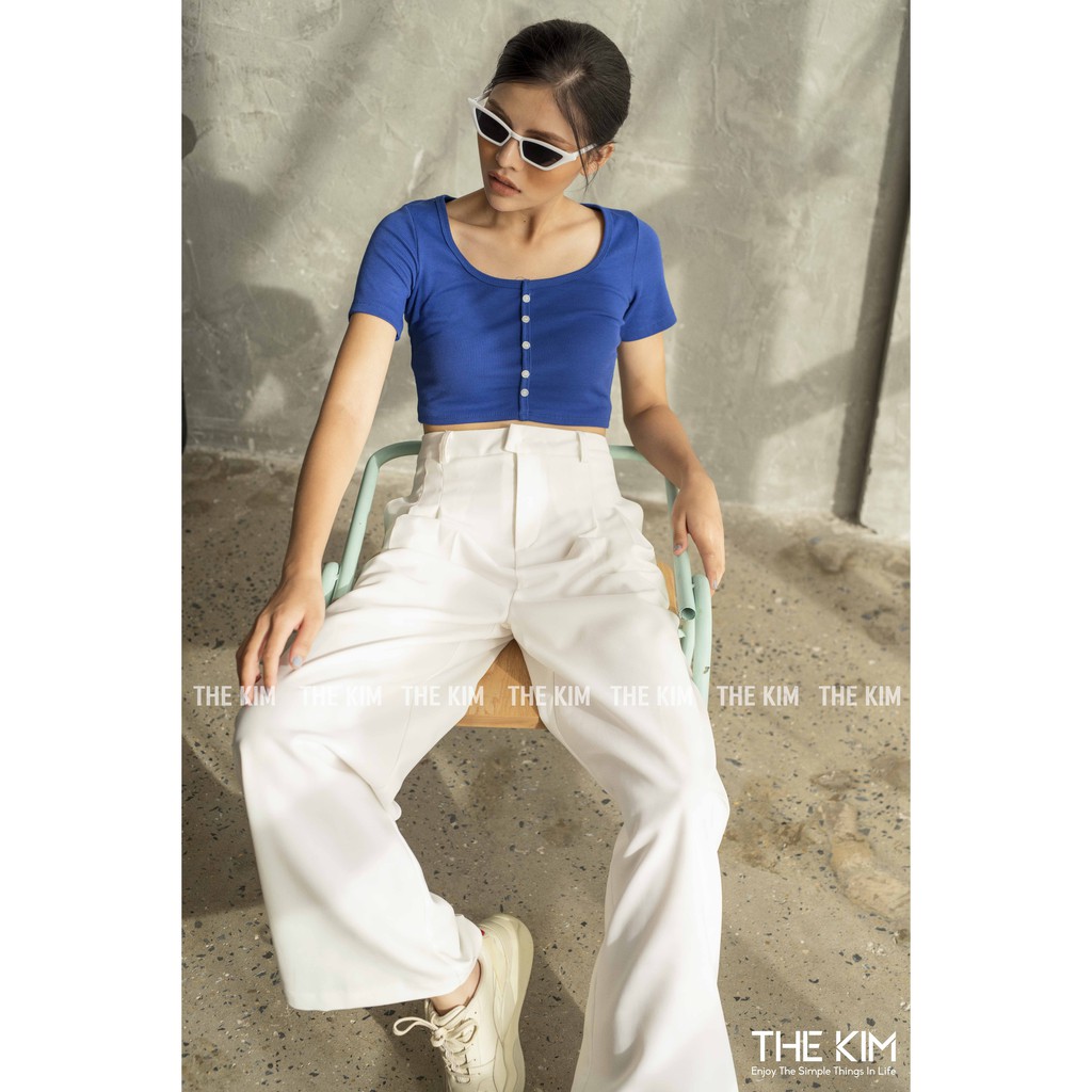 Áo Croptop Len tăm cúc ngực , áo thun tăm ngắn tay cổ tròn trơn basic nữ | BigBuy360 - bigbuy360.vn