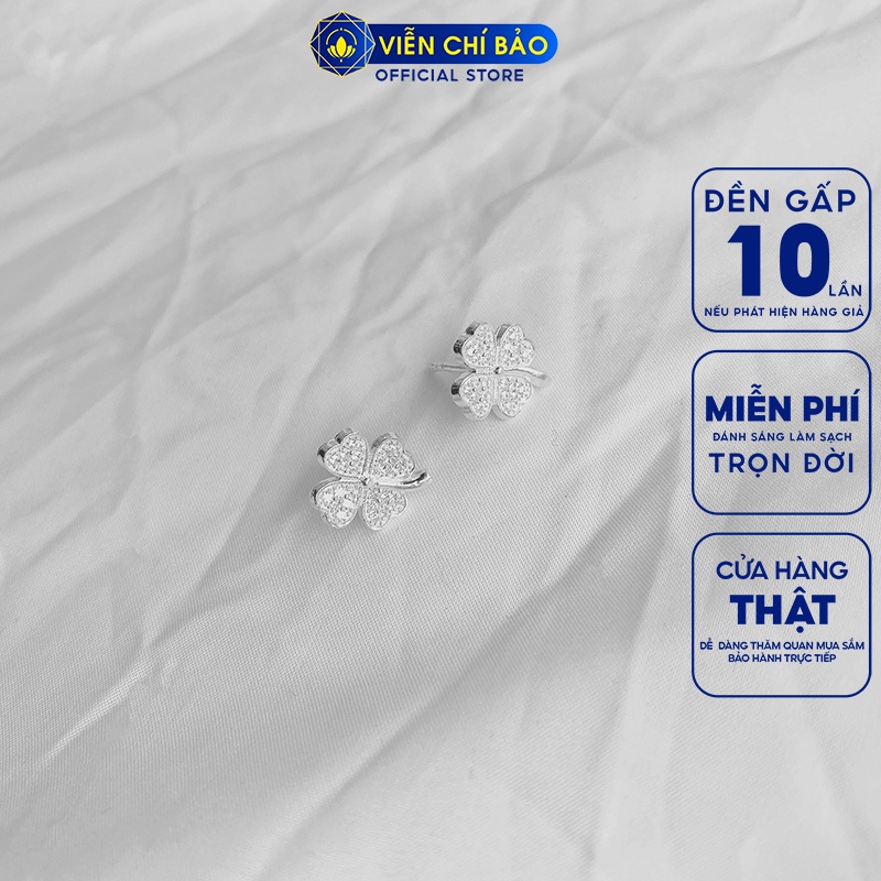 Bông tai bạc nữ cỏ bốn lá trắng chất liệu bạc 925 thời trang phụ kiện trang sức nữ thương hiệu Viễn Chí Bảo B400116