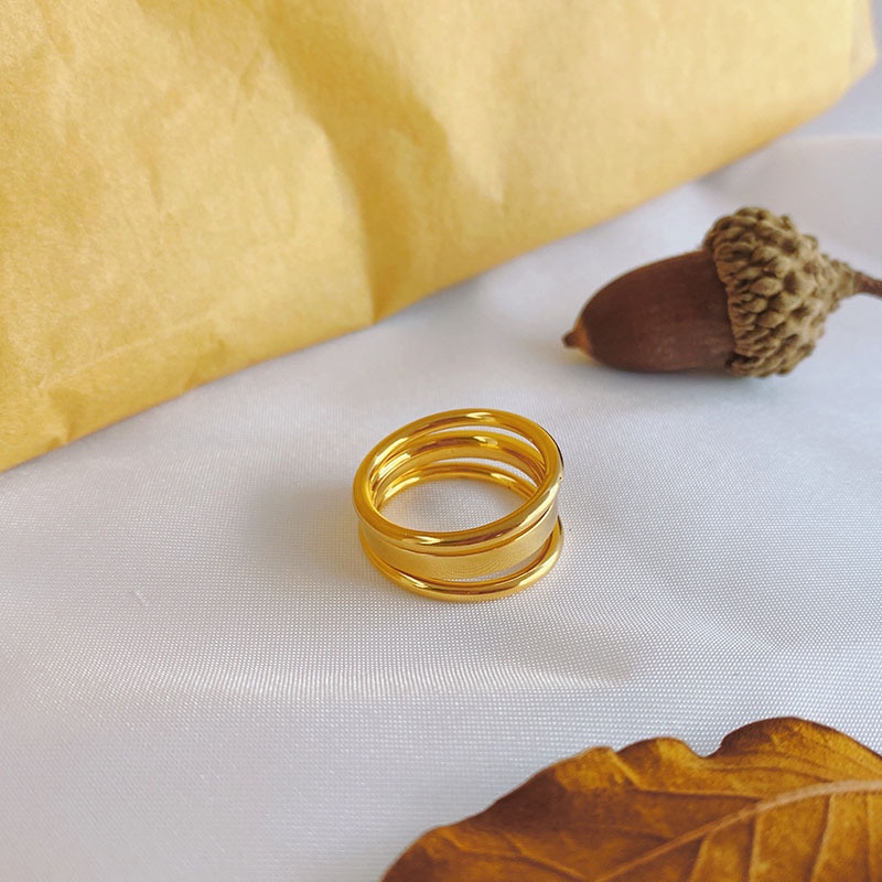 Nhẫn thép titan mạ vàng 18k thiết kế đơn giản phong cách Hàn Quốc thời trang cho nữ