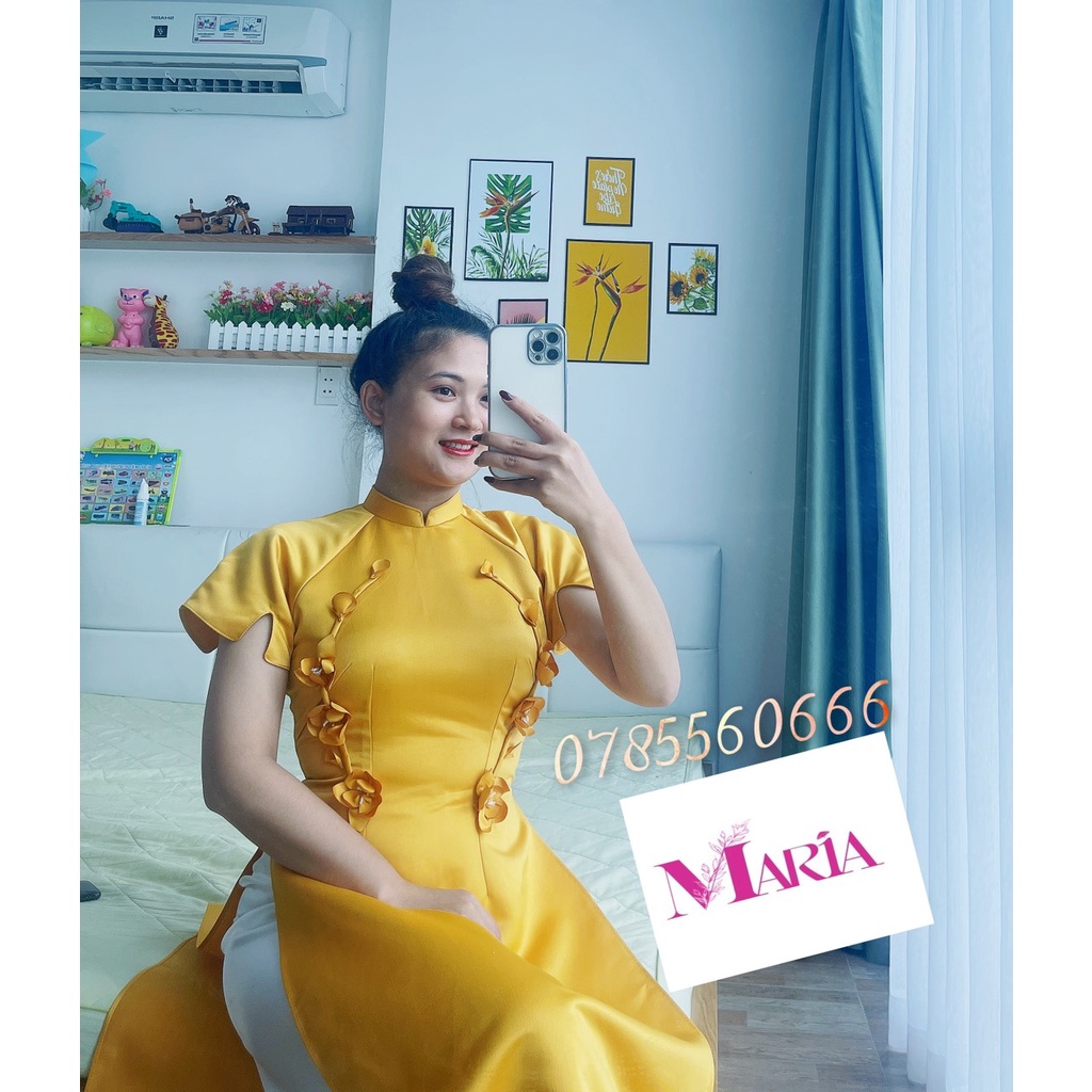 [𝐌𝐀𝐑𝐈𝐀] ÁO DÀI CÁCH TÂN MÀU VÀNG ĐỒNG (HÀNG HOT)