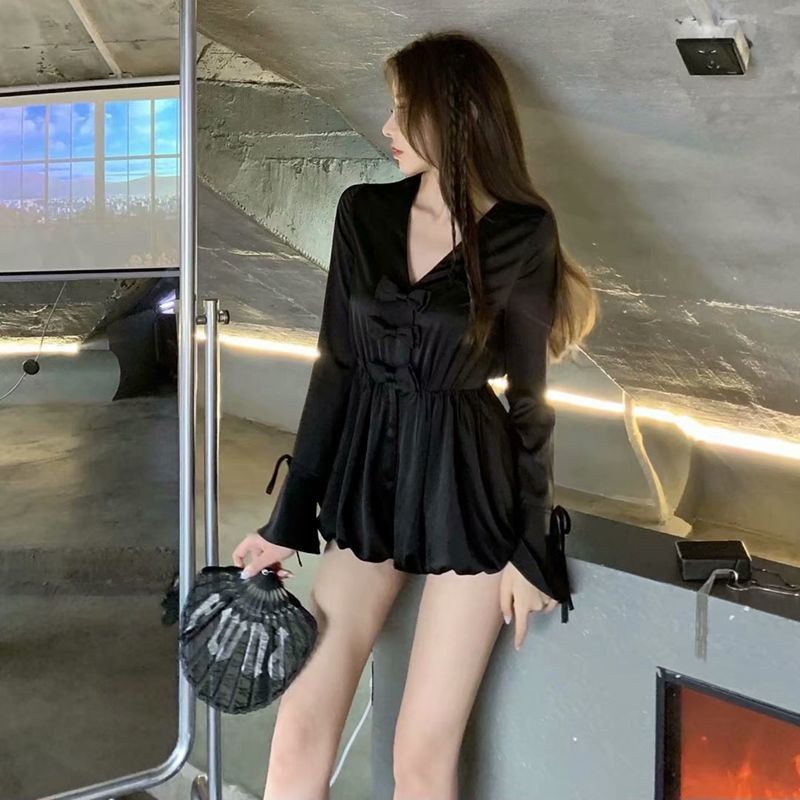 Bán Chạy!F &amp; X Bộ Áo Liền Quần Cổ Chữ V Thắt Nơ Phong Cách Hàn Quốc Thời Trang Mùa Hè Dành Cho Nữ 2022