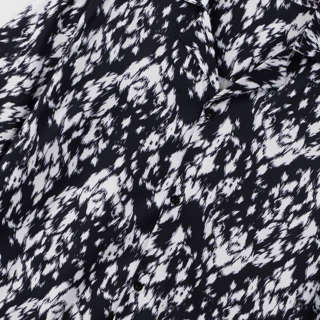 Áo sơ mi nam ngắn tay DEWE, vải lụa nhập khẩu chống nhăn thoáng mát, họa tiết Loang Đen - DEWE Cuban Shirt