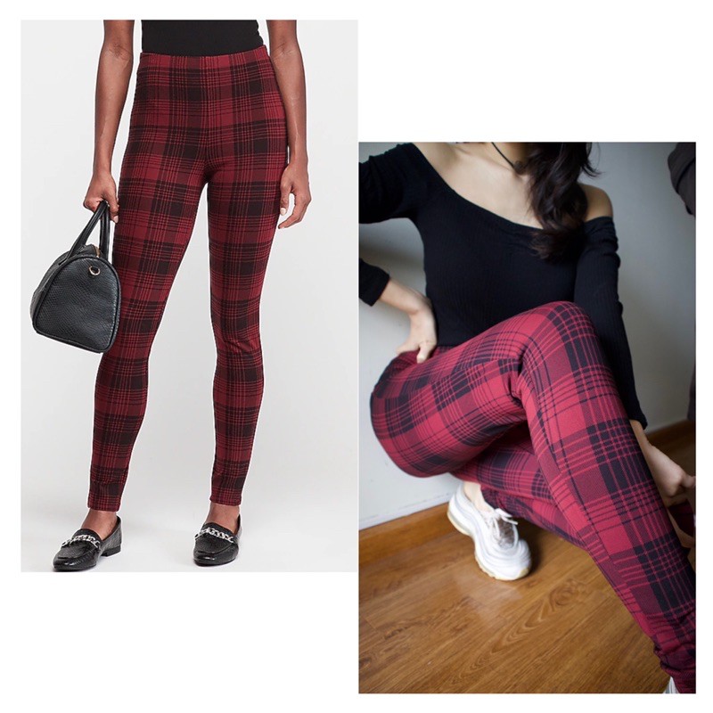 Quần legging Express kẻ caro chất co giãn mát VNXK