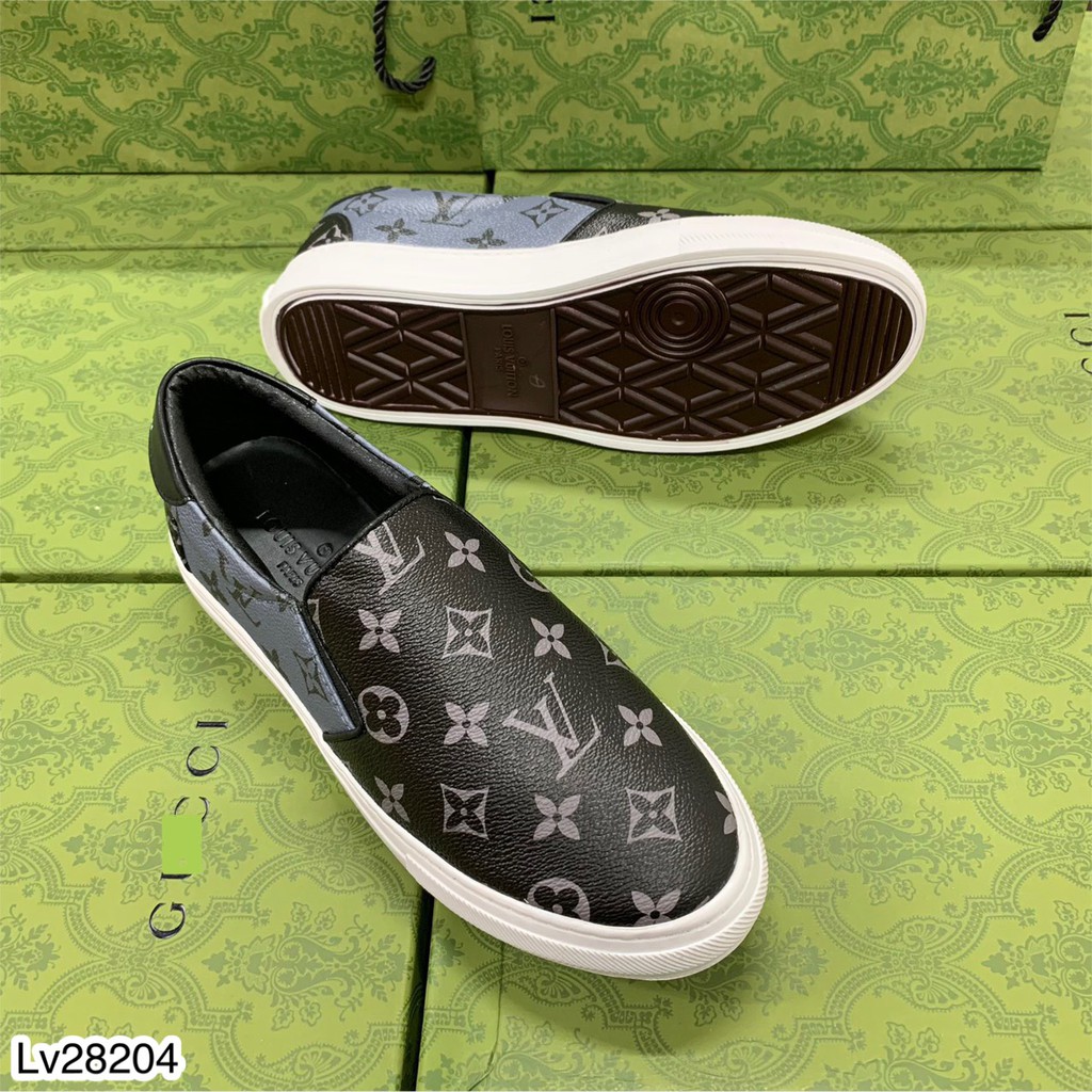 Giày lười nam Lv đế cao su đúc cao cấp_ giày slip-on in chữ Lv chất da pu siêu hot