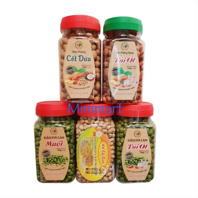 COMBO 5 HŨ: ĐẬU PHỘNG TỎI ỚT, ĐẬU PHỘNG DA CÁ, ĐẬU HÀ LAN TỎI ỚT, ĐẬU HÀ LAN MUỐI, ĐẬU NÀNH SẤY
