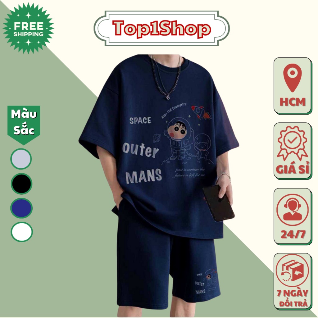 Set Bộ Mùa Hè Nam Áo Ngắn Tay Cổ Tròn In Chữ LXSU