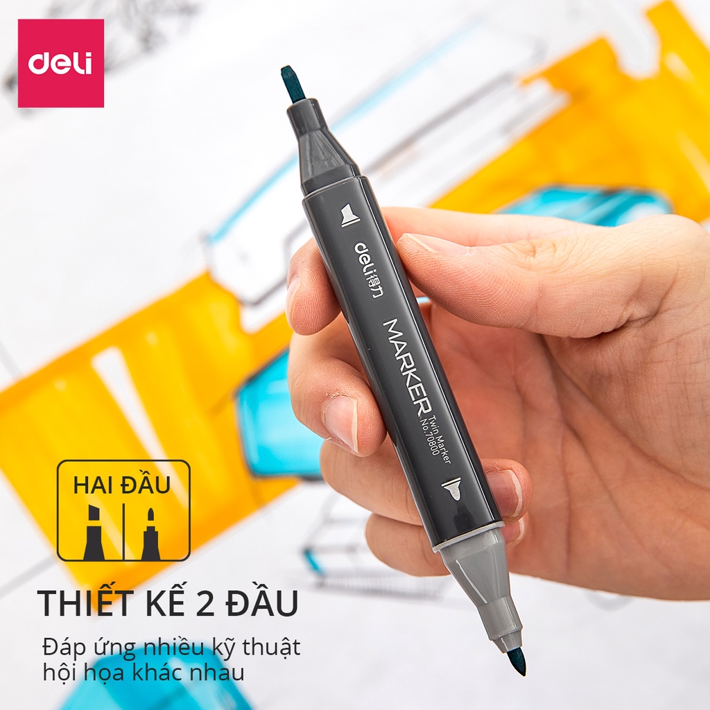 Bút màu marker phiên bản cao cấp hai đầu chuyên nghiệp Deli - họa cụ sử dụng vẽ Anime - 70800