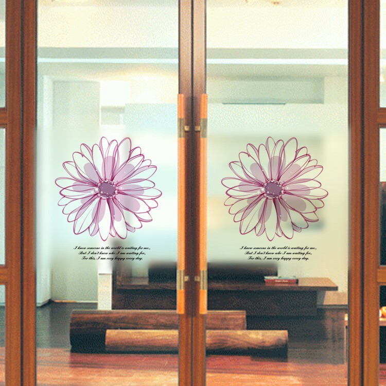 Decal dán kính Cao Cấp - Tranh vẽ Hoa Cúc thanh nhã ( 60x58 )