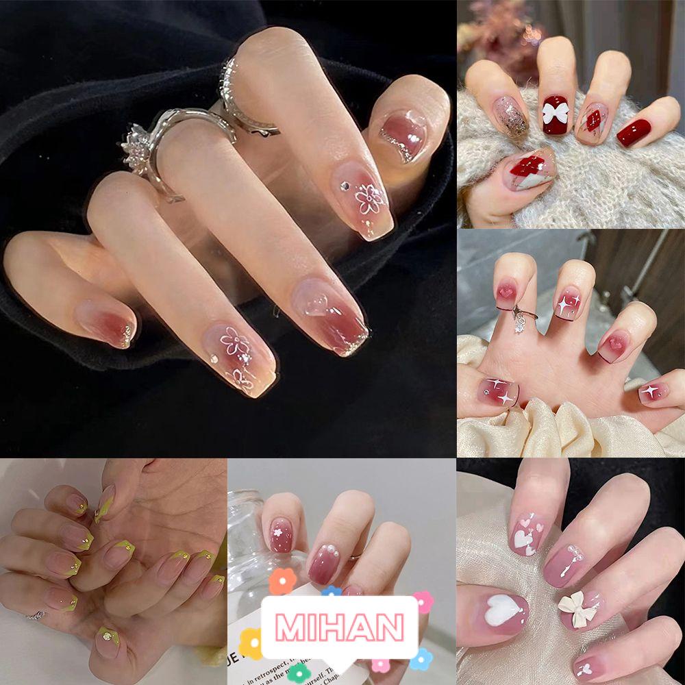 Hộp 24 Móng Tay Giả Ngắn / Tròn / Vuông Phong Cách Pháp MIHAN1