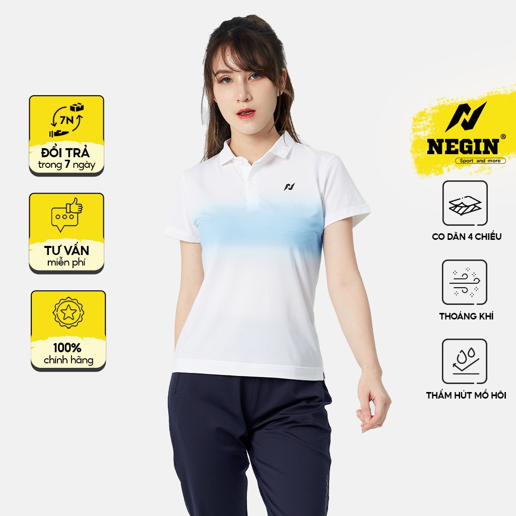 Áo Polo Nữ NEGIN Dáng Regular Fit Tay Ngắn Phối Màu Trước Ngực, Chất Liệu Thấm Hút Tốt AND346W