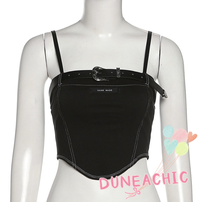 DUNEA Áo Denim Trễ Vai Phối Khóa Thời Trang Cho Nữ