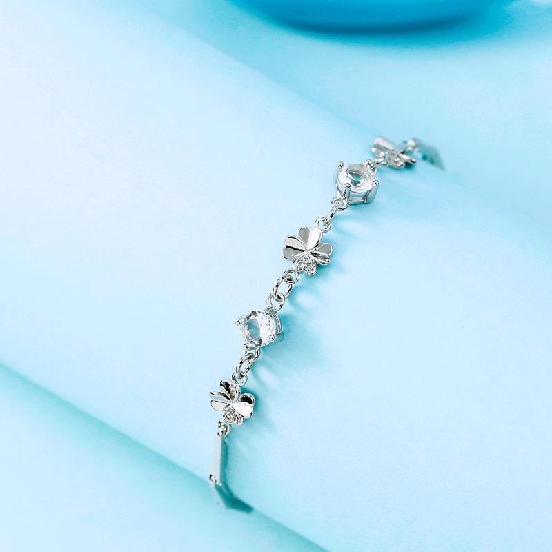 Vòng tay Tứ Diệp Thảo trộn đá phụ kiện thời trang nữ lắc tay phong cách Hàn Quốc