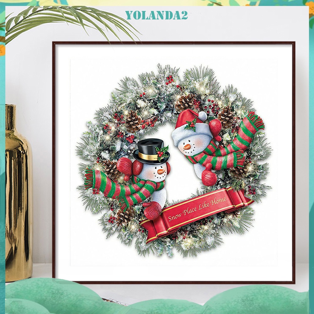 Tranh đính đá kim cương toàn bộ 5D DIY hình vòng hoa giáng sinh