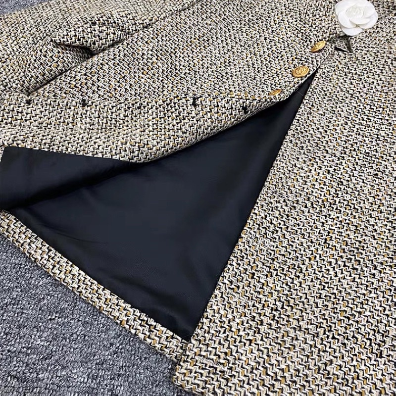 Áo dạ tweed màu muối tiêu 2 lớp dày dặn. Áo dạ tweed dáng ngắn dành cho nữ