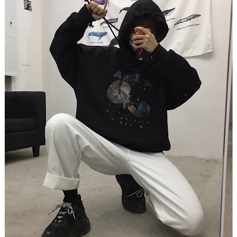Áo hoodie nam oversize vũ trụ, Áo hoodie nam form rộng unisex có mũ màu đen thời trang hàn quốc hot trend 2021 | BigBuy360 - bigbuy360.vn