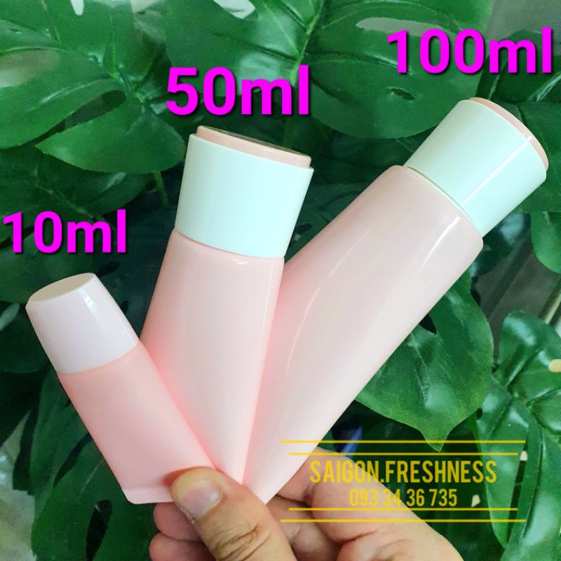 Tuýp nhựa, chai đựng sữa rửa mặt, gel 10ml 50ml 100ml, thân hồng baby