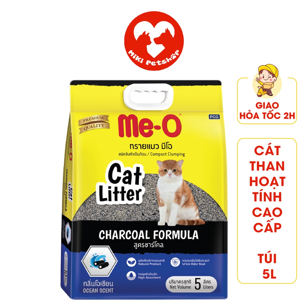 Cát Vệ Sinh Mèo Than Hoạt Tính Hương Biển Me-O Cao Cấp Túi 5L - Miki Petshop