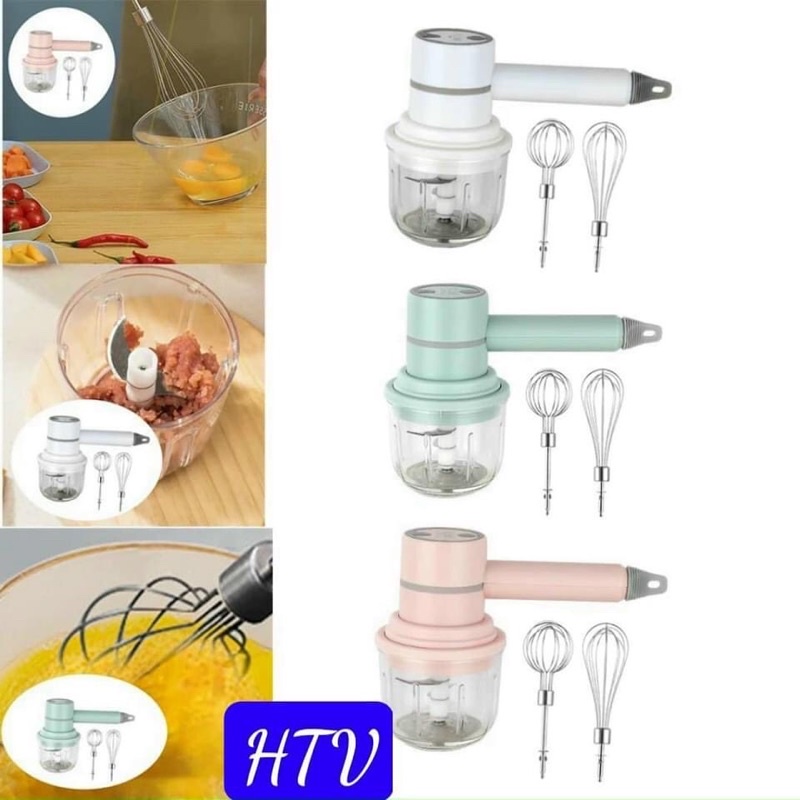 MÁY XAY ĐA NĂNG 3IN1 ( máy xay cầm tay mini mới siêu hot kèm 2 đánh trứng và 1 lưỡi xay thịt)