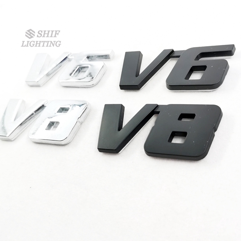 Logo họa tiết V6 V8 chất liệu kim loại trang trí xe hơi