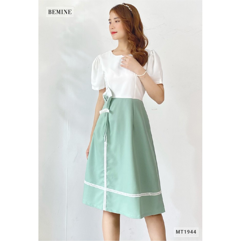 Đầm nữ phối trắng hoa eo BEMINE MT1944XANH | BigBuy360 - bigbuy360.vn