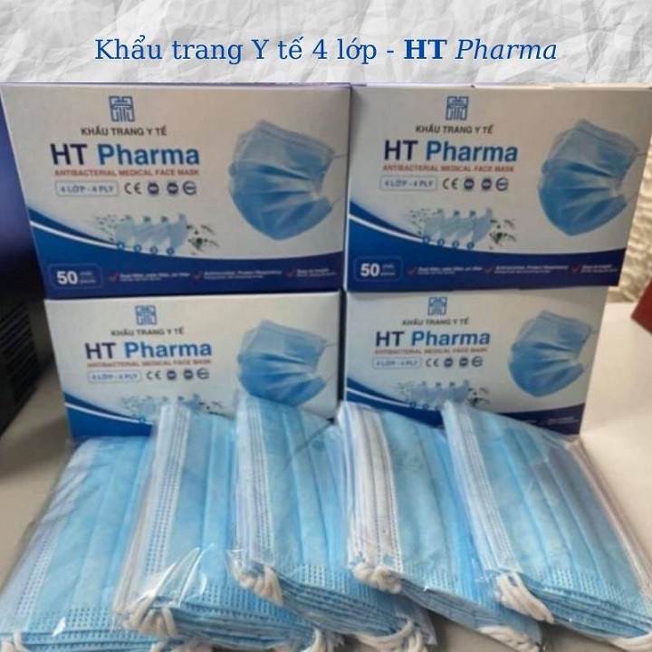 Khẩu trang y tế 4 lớp HT Pharma hộp 50 chiếc, khau trang y tế 4 lop hop 50