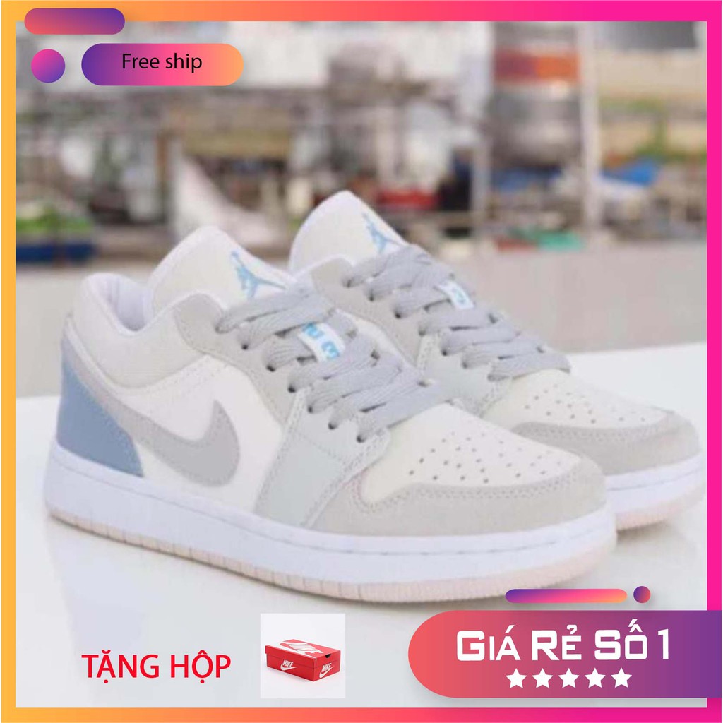 Giày thể thao jd1 xám gót xanh cổ thâp nam nữ, giày sneaker , giày thời trang full bot vietmax86