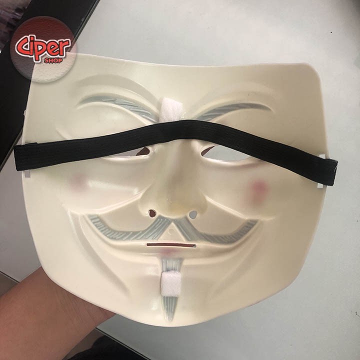 Mặt nạ hacker Anonymous Trắng Vàng Đen có viền mắt