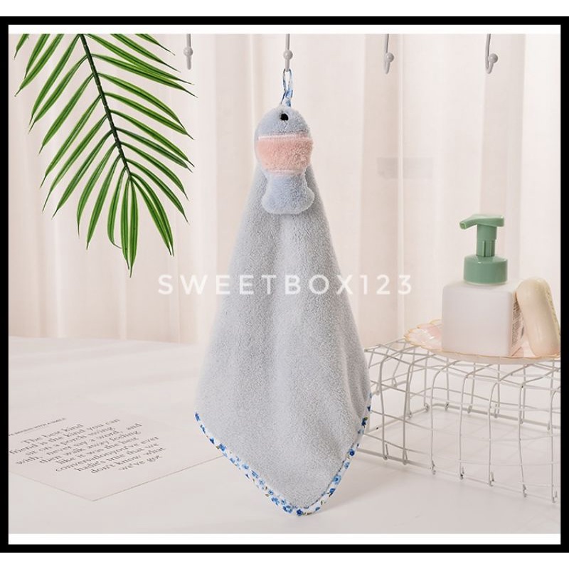 Khăn Lau Tay Nhà Bếp Phòng Tắm Có Móc Treo Thấm Hút Cao Tông Pastel Hình Cá
