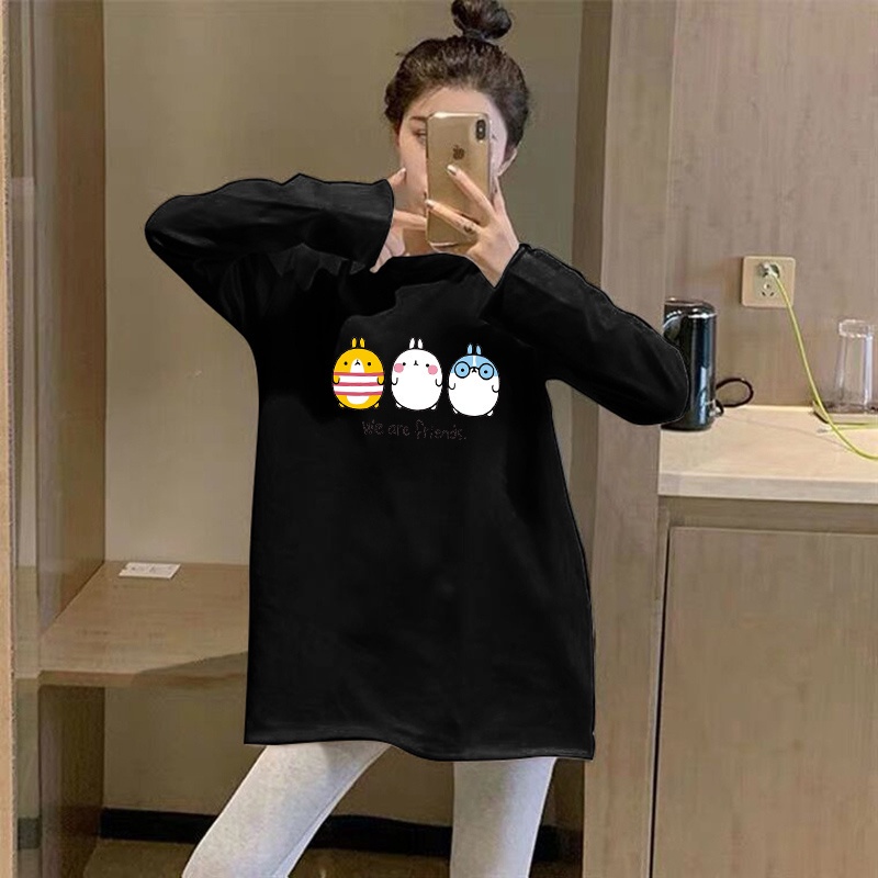 NRVP Áo thun dài tay dáng rộng in họa tiết hoạt hình ngộ nghĩnh sành điệu