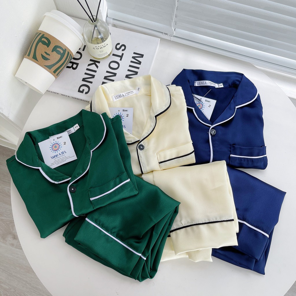 Pijama cho bé, đồ ngủ cho bé trai bé gái chất lụa trơn dài tay cho bé Từ 6-28Kg Doly kids