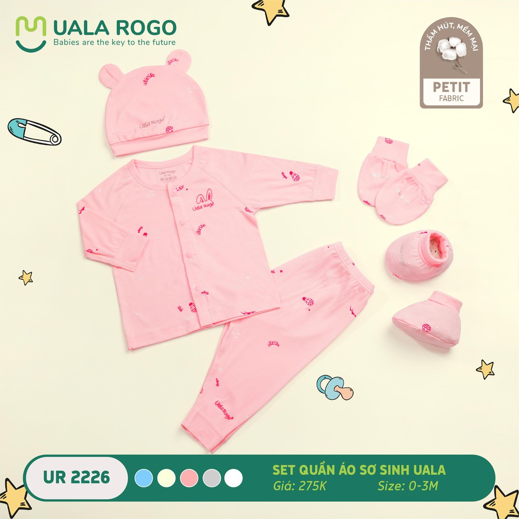 Set combo Uala Rogo sơ sinh petit siêu mềm mịn cao cấp dài tay cúc giữa in giao thông bé trai bé gái Uala Rogo 2226