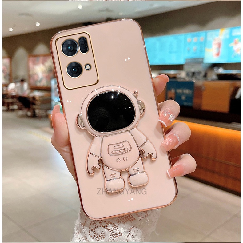 ốp lưng oppo a16k Gel silica TPU Mạ điện 3D Phi hành gia có chân đế ốp điện thoại oppo a16k