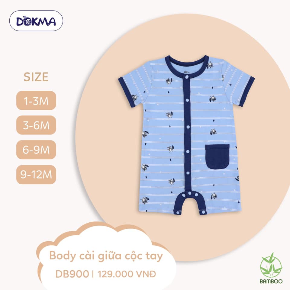 Dokma - Body cộc tay đùi cài giữa chất Bamboo sợi tre siêu mát cho bé 3-12M ( DB900)