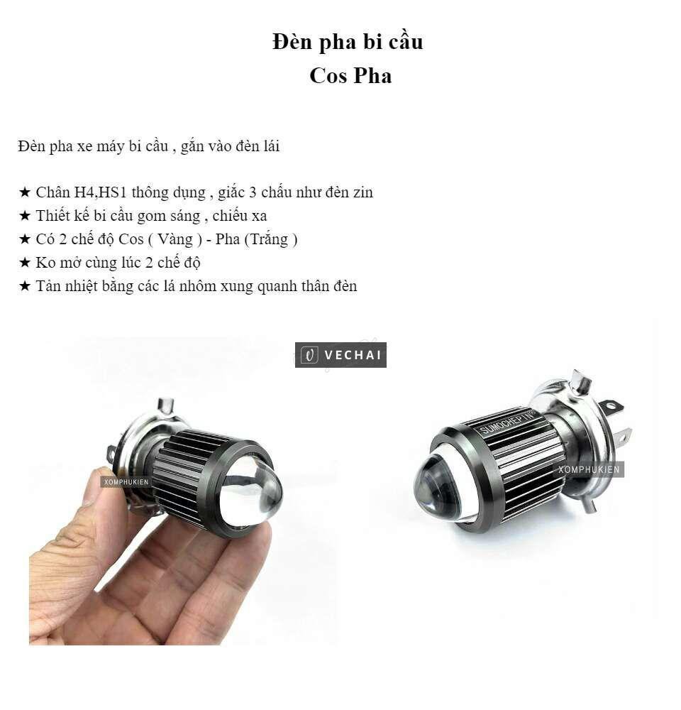 ĐÈN PHA LED BI CẦU COS VÀNG PHA TRẮNG CHÂN H4