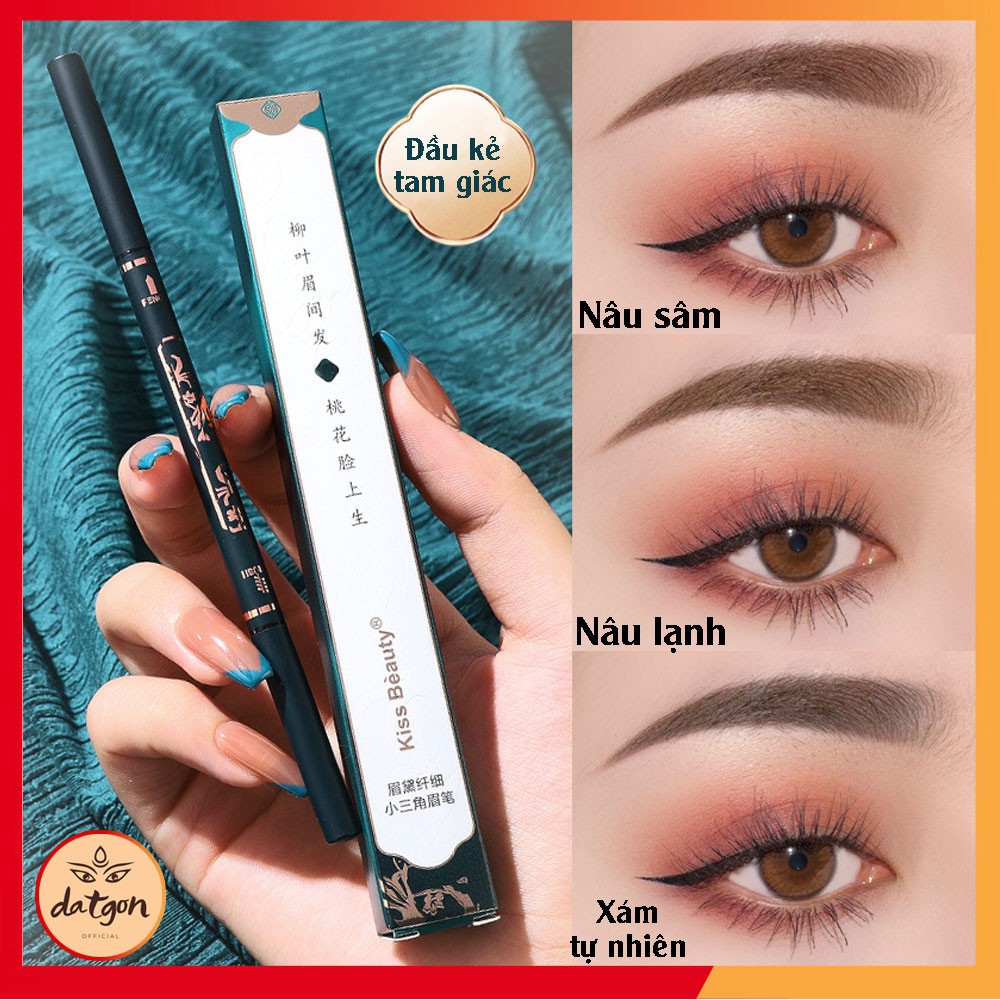 Chì kẻ mày 2 đầu Kissbeauty, kẻ mày nội địa có cọ xoắn màu tự nhiên không thấm nước 2021