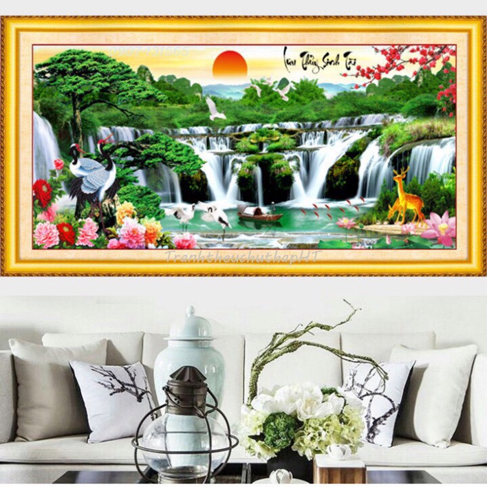 Tranh thêu chữ thập Phong cảnh 3D Lưu Thủy Sinh Tài LV3314,LV3315, LV3316 chưa thêu