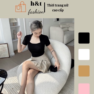 Áo croptop nữ body ngắn tay thun gân kiểu đắp vai - H&T_FASHION