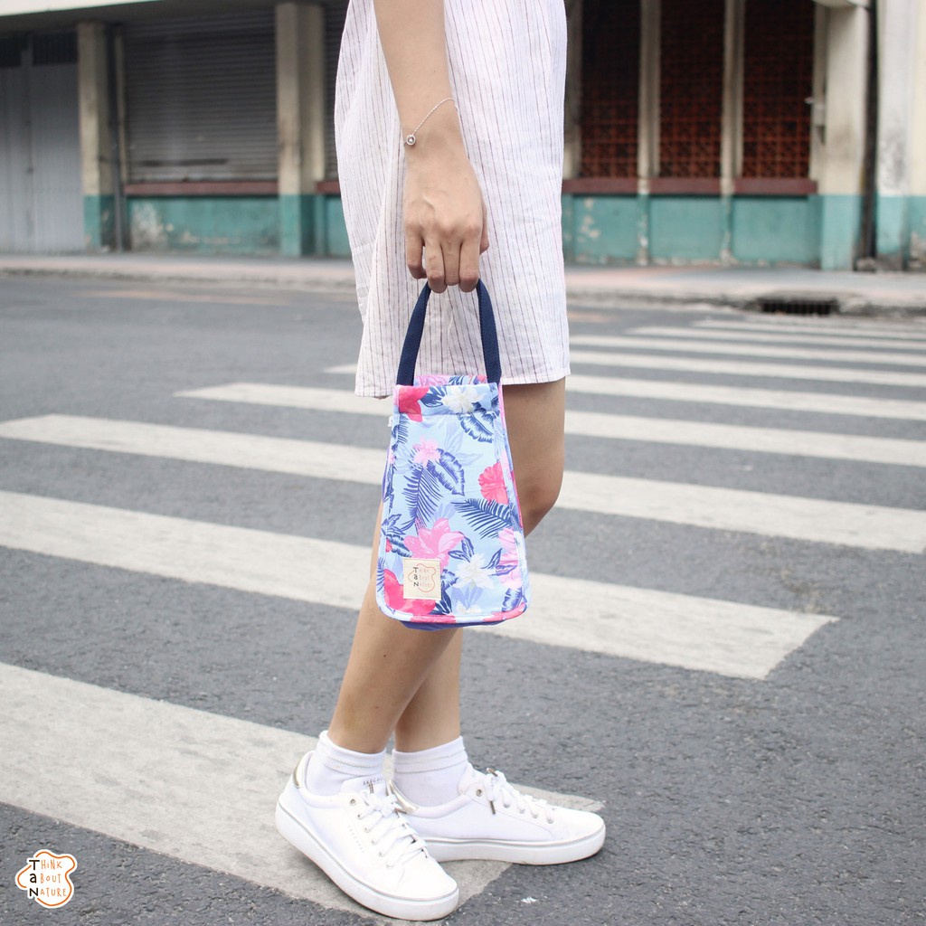 Túi vải đựng bình nước họa tiết hoa tropical tím TaNcupholder