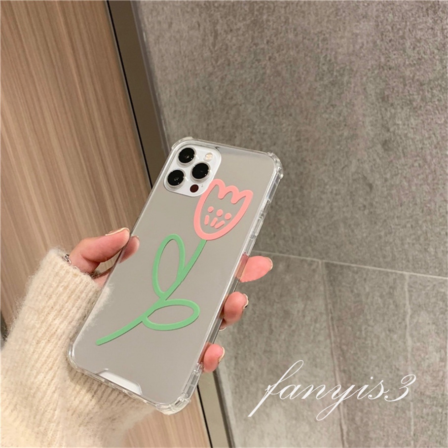 Ốp Điện Thoại TPU Mềm Có Gương Hình Hoa Tulip Cho For iPhone 13 12 11 Pro Max Xs Max X Xr 7 8 Plus SE 2020