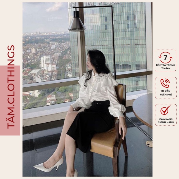 Sơ mi voan tơ tay bồng tiểu thư hai lớp phối cúc ngọc Tâm Clothings
