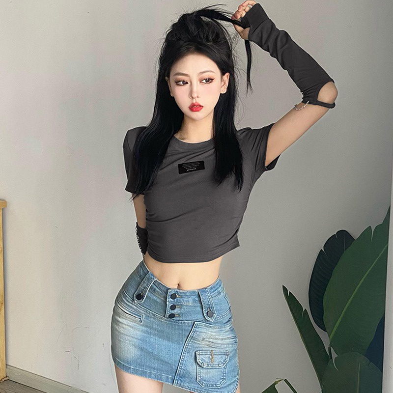 Áo Thun Lửng Tay Dài Cổ Tròn In Chữ Thời Trang Dành Cho Nữ