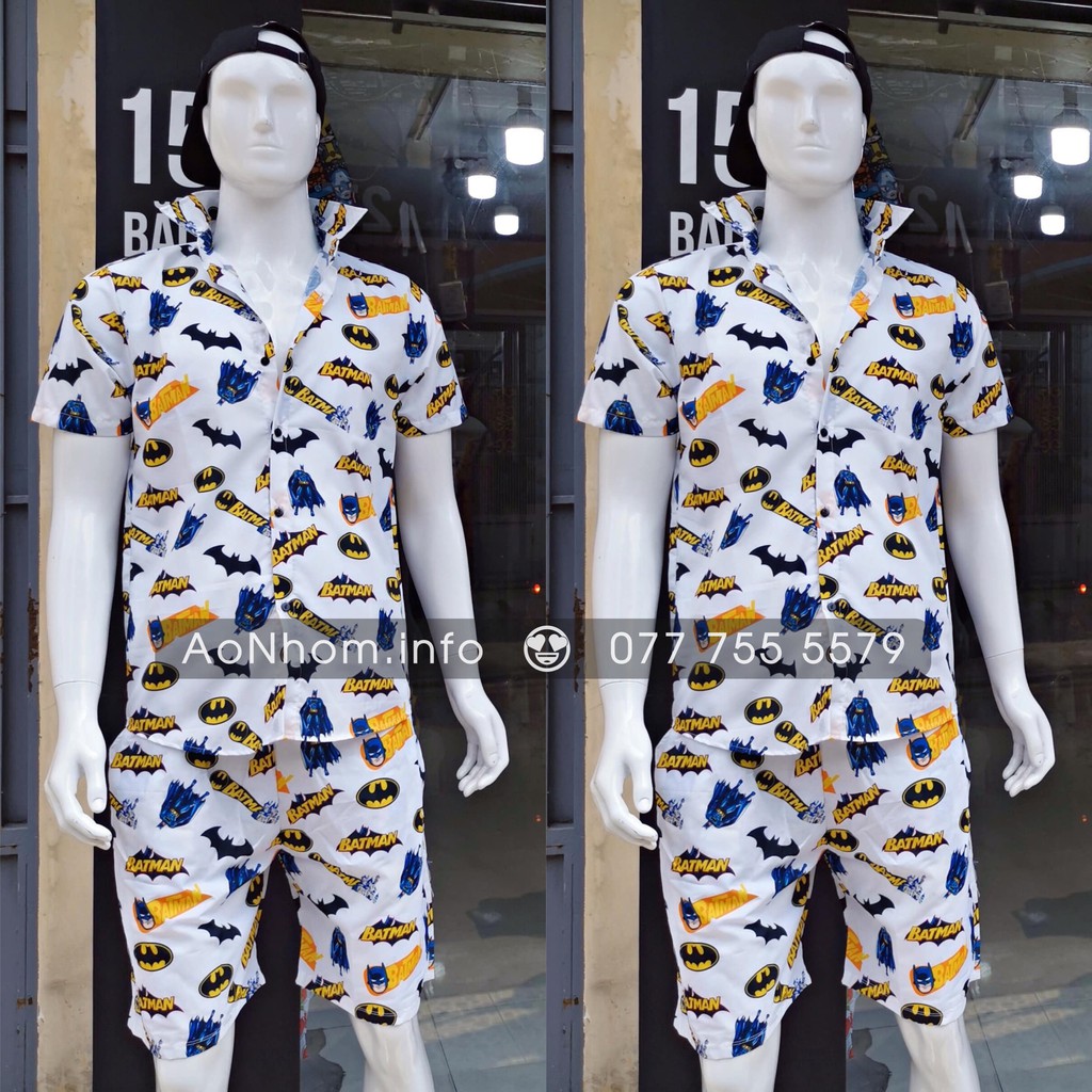 Bán Lẻ và Bán Nguyên Set (Đủ Bộ Áo và Quần) - Bat man Trắng - Có đủ size Em Bé, S, M, L, XL, XXL