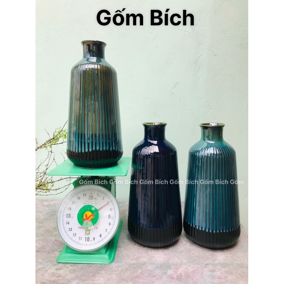 Bình Hoa Lọ Hoa Cắm Đào Đẹp Dáng Lá Dừa Cao 42cm Men Hỏa Biến Gốm Sứ Bát Tràng - Gốm Bích