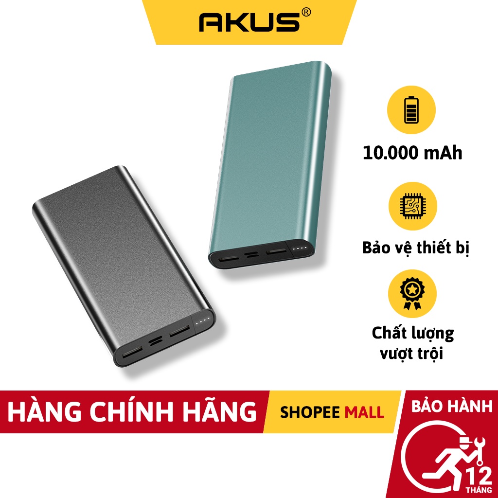 Sạc dự phòng 10000 mah Akus V10 VIVU 2 cổng sạc - Hàng chính hãng - Bảo hành 12 tháng - akus