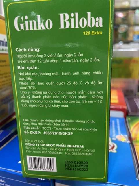 Viên Ginko Biloba bổ não 120mg (hộp 100 viên)