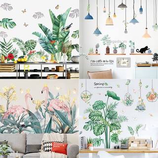 Decal dán tường nhiều mẫu lá xanh, cây chuối xanh, cây xanh rủ trần giá rẻ nhất [D17-1021]